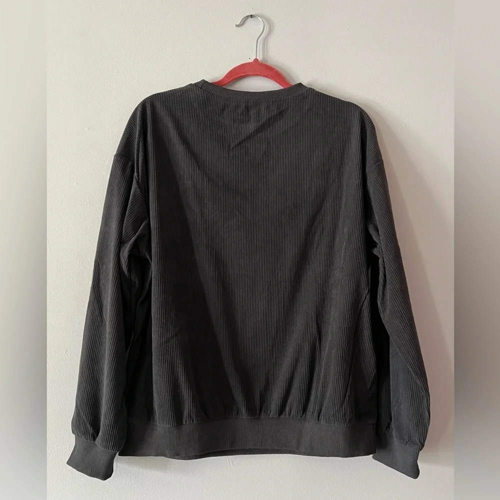 NWOT Charcoal Faux Corduroy Crewneck Pullover Sweater & Joggers Matching Set - Picture 3 of 7